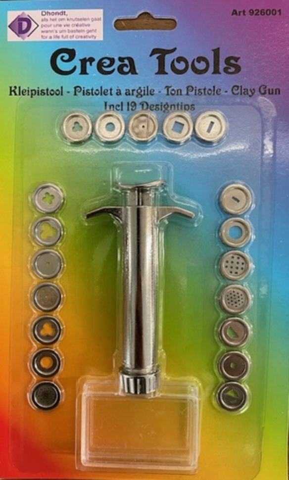 Metalen kleipersje / kleipistool, 10 cm, met 19 verschillende vormschijfjes kopen?