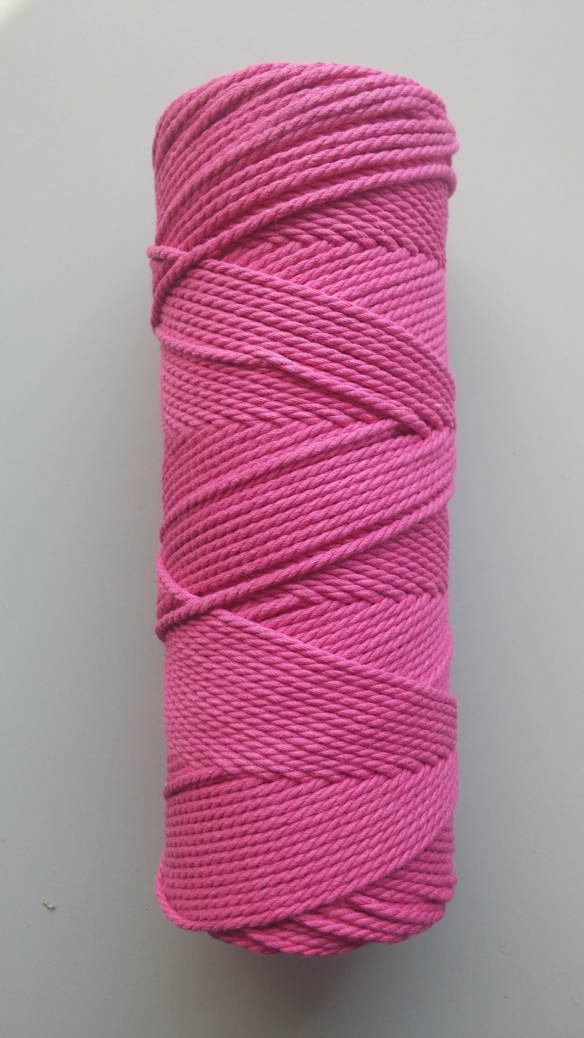Macramegaren/macrametouw/katoenkoord, 2,5 mm, 75 meter, roze