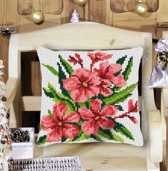 Kussenpakket in kruissteek, 40x40cm, bloemen/Oleander kopen?