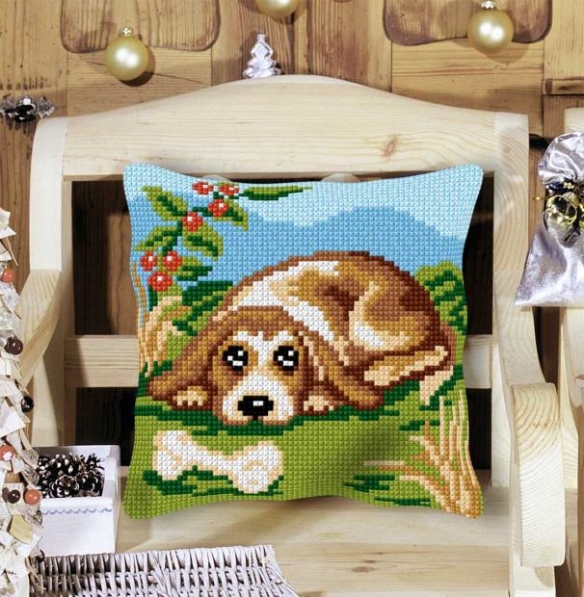 Kussenpakket in kruissteek, 40x40cm, hond met bot kopen?