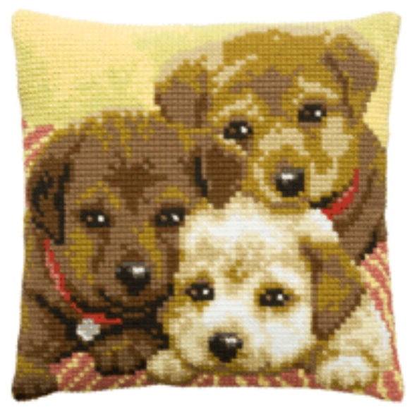 Kussenpakket in kruissteek, 40x40cm, puppies kopen?