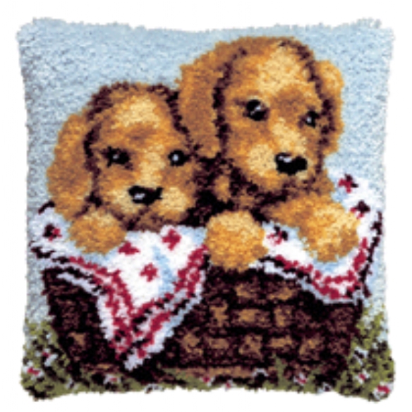 Kussenpakket in knooptechniek, 40x40cm, puppies in mand kopen?