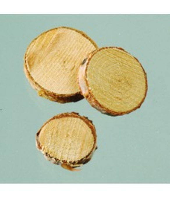 Natuurlijke ronde houten schijfjes met bast, 1 tot 3 cm, 200 gram