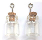 Glazen mini flesjes met kurkje, 15 x 22 mm,  2 stuks