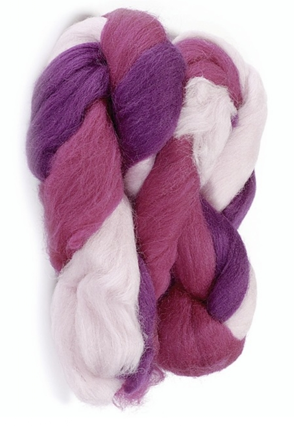 Viltwol/merino lontwol, 50 gram, kleurenmix paars/roze