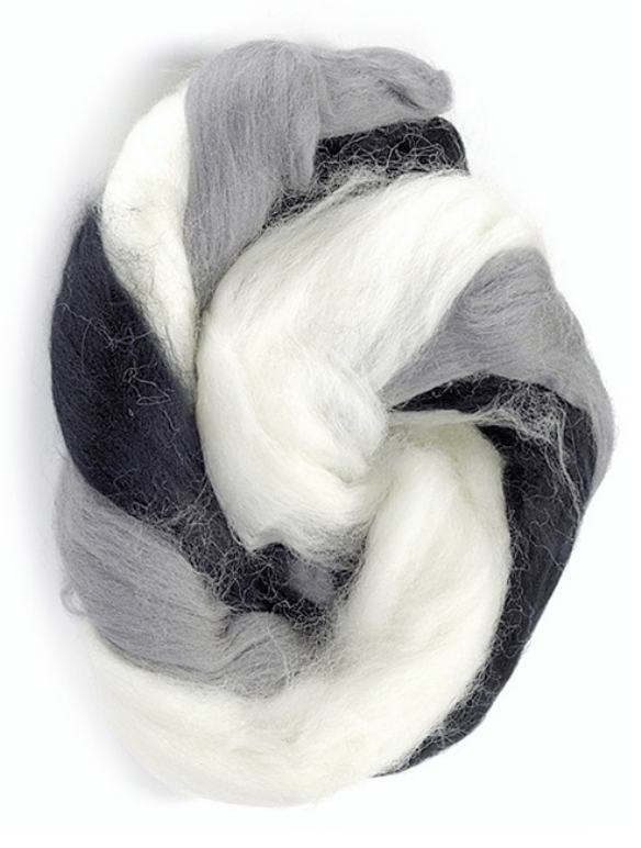 Viltwol/merino lontwol, 50 gram, kleurenmix zwart/grijs/wit kopen?