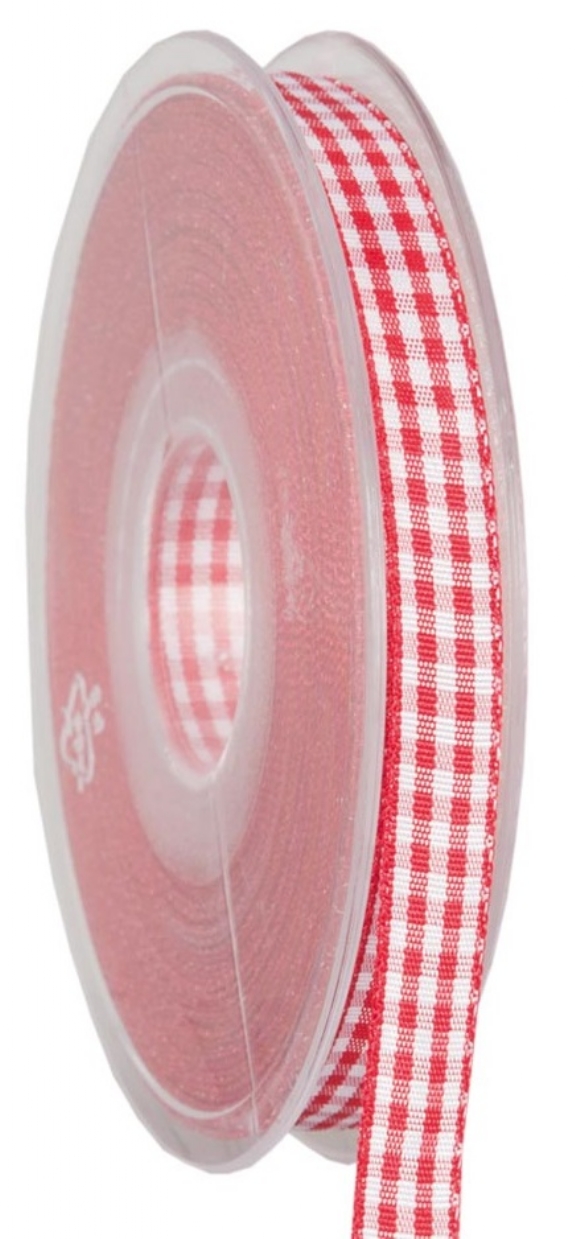 Geruit lint, 10 mm, 25 meter, rood-wit kopen?