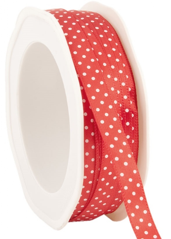 Satijnlint met witte stippen, 10 mm, 25 meter, rood kopen?