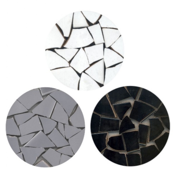 Keramische mozaiekstukjes, 20 tot 60mm, 1 kg, zwart/wit/grijs