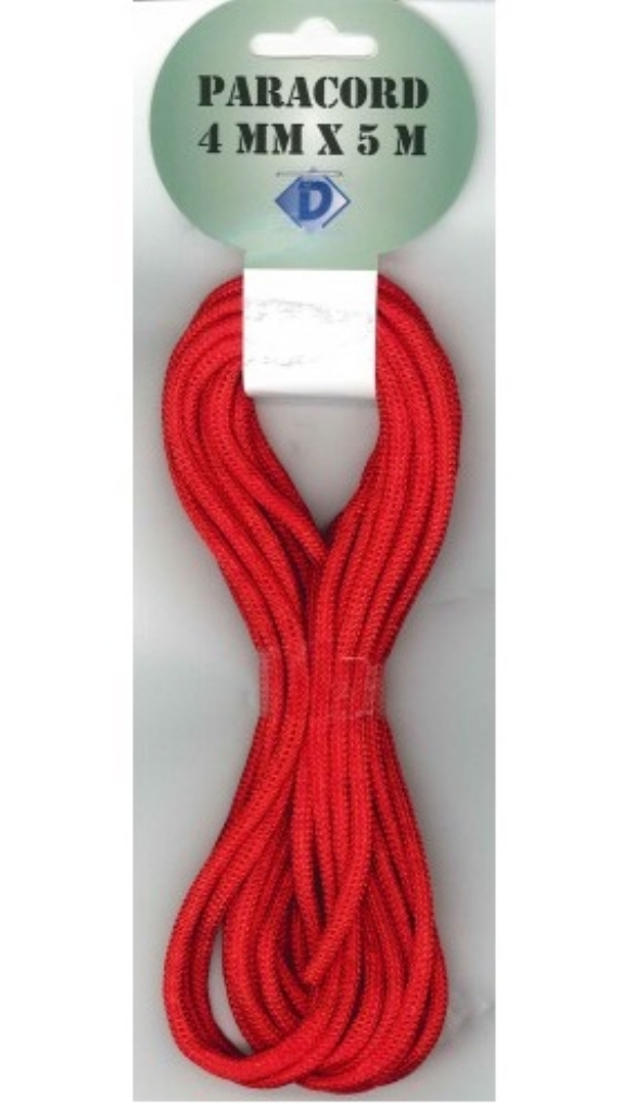 Paracord, 4 mm, 5 meter, rood