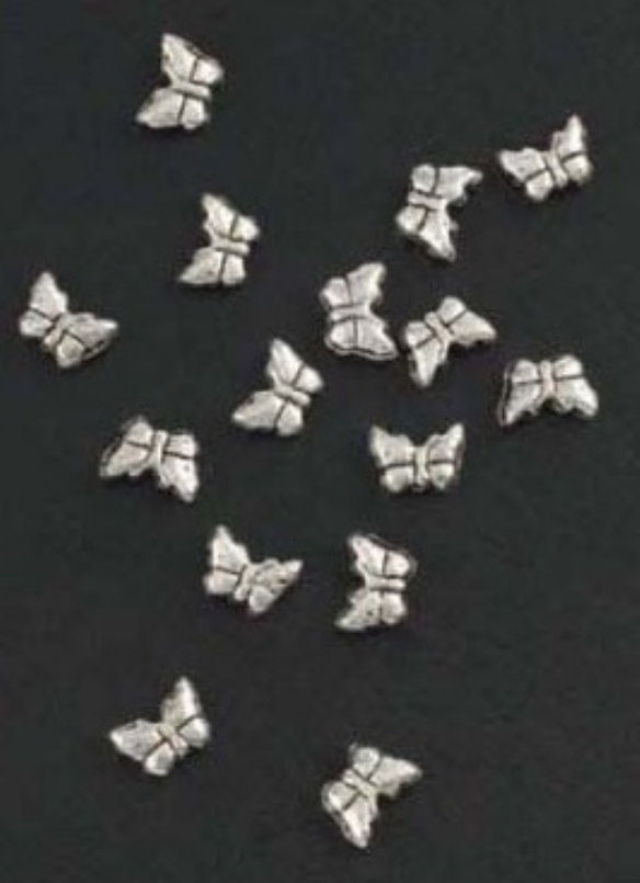 Metalen sierkraaltjes, oudzilver/antiek, vlinder, 5x6mm, 15 stuks