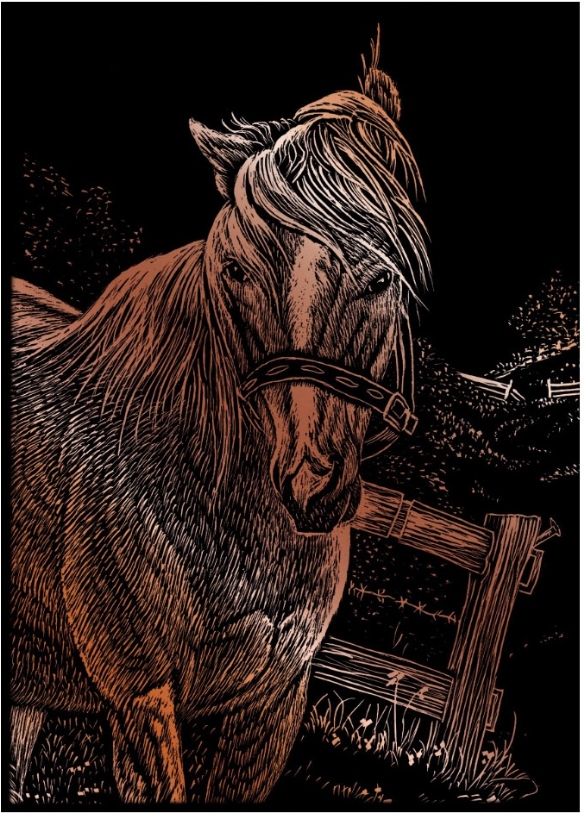 Mini Krasfolie / Kraskaart, 12x17cm, koper, paard kopen?
