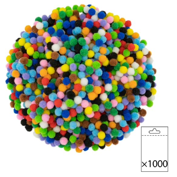 Pompoentjes/pompons/pompoms, assortiment 1000 stuks, 10 mm kopen?