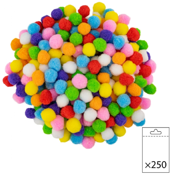 Pompoentjes/pompons/pompoms, assortiment 250 stuks, 25 mm kopen?