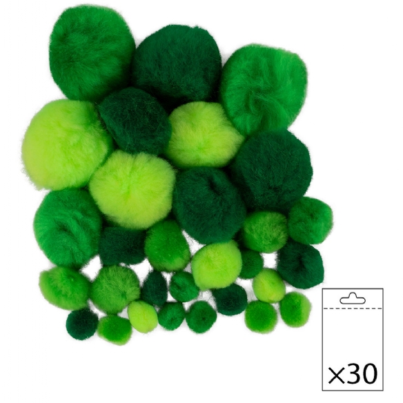 Pompoentjes/pompons/pompoms, groen-mix, 10-40mm, 30 stuks  kopen?