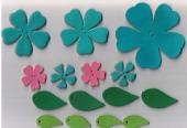 OUTLET Lederen bloemen set 15-delig, roze/blauw kopen?