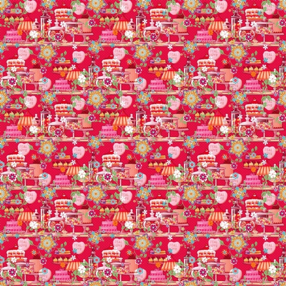 Bedrukte katoenen stof, 45 x 50 cm, so cute rood, patisserie motief kopen?