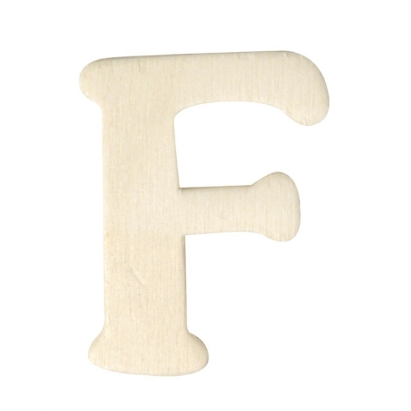 Houten letter, hoogte 4 cm, dikte 2 mm, F