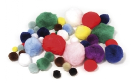 Pompoentjes/pompons/pompoms, assortiment 100 stuks, diverse maten kopen?