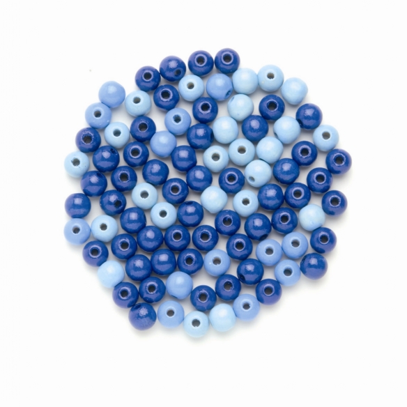 Houten kralen, rond, 10 mm, 47 stuks, blauwmix