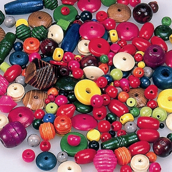 Houten kralen, 250 gram, assortiment kleuren en vormen