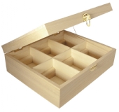 Houten theedoos, 6-vaks, 215 x 180 x 70 mm