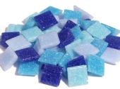 Glasmozaieksteentjes, 10x10 mm 200 gr blauw mix