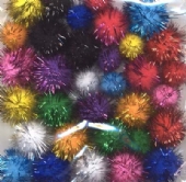 Pompoentjes/pompons/pompoms metallic, assortiment 33 stuks, diverse maten
