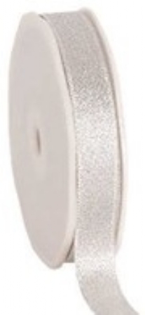 Brokaatlint, 15 mm, 20 mtr, zilver