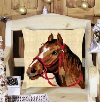 Kussenpakket in kruissteek, 40x40cm, paardenhoofd