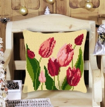 Kussenpakket in kruissteek, 40x40cm, tulpen