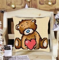 Kussenpakket in kruissteek, 40x40cm, beer met hart
