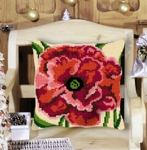Kussenpakket in kruissteek, 40x40cm, pioenroos