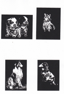 Mini Krasfolie / Kraskaarten, 4 plaatjes, 10x15cm, honden III