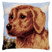 Kussenpakket in kruissteek, 40x40cm, hond/Golden retriever