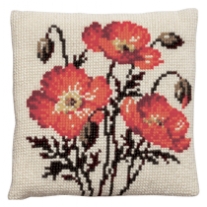 Kussenpakket in kruissteek, 40x40cm, bloemen/papavers
