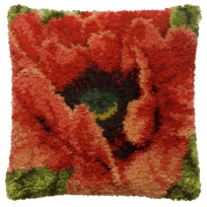 Kussenpakket in knooptechniek, 40x40cm, grote rode bloem