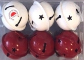 Kerstbelletjes, 30 mm, rood en wit, 6 stuks
