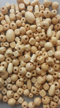 Houten kralen, 250 gram, naturel, assortiment vormen