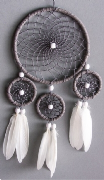 Dreamcatcher/dromenvanger, complete set, wit/grijs