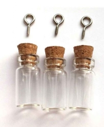 Glazen mini flesjes met kurkje, 11 x 22 mm, 3 stuks