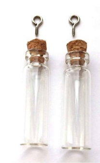 Glazen mini flesjes met kurkje, 12 x 40 mm, 2 stuks
