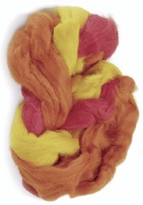 Viltwol/merino lontwol, 50 gram, kleurenmix rood/geel