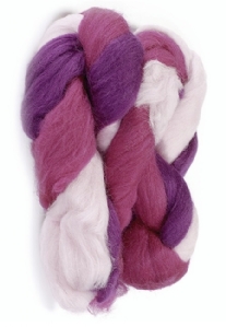 Viltwol/merino lontwol, 50 gram, kleurenmix paars/roze