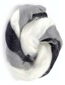 Viltwol/merino lontwol, 50 gram, kleurenmix zwart/grijs/wit