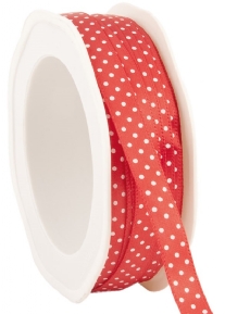 Satijnlint met witte stippen, 10 mm, 25 meter, rood