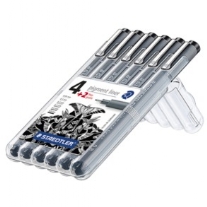 Staedtler pigmentliners,fineliners, zwart, assortiment 6 diktes