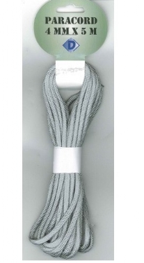 Paracord, 4 mm, 5 meter, zilvergrijs