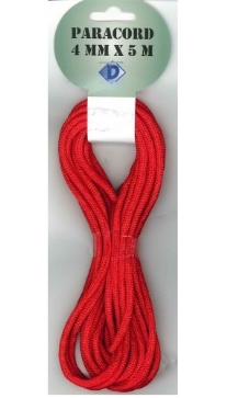 Paracord, 4 mm, 5 meter, rood