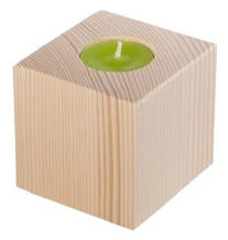 Houten kaarsenhouder kubus 8 cm